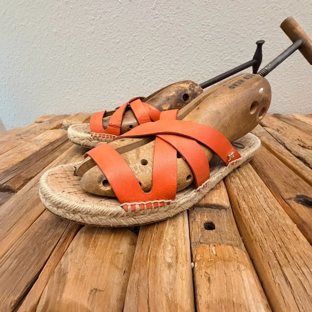 Sam Edelman Averie Orange Leather Strappy Espadrille Slide Sandals Womens 8.5M